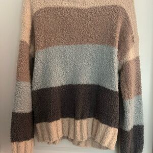 Cozy Striped Women's Sweater - Brown, Gray, Blue, & Cream
